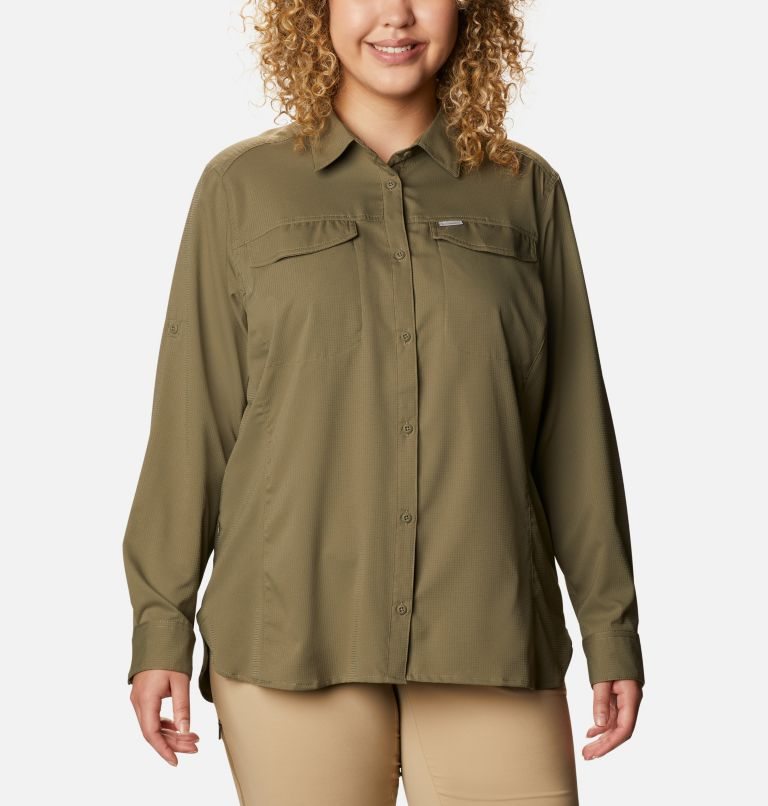 Women\'s Columbia Silver Ridge Lite Long Sleeve Shirts Olive | Plus Size CA-I6L18